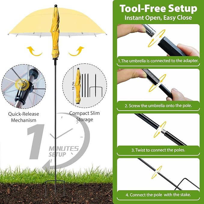 Plant Umbrellas, 5Pack 360°Adjustable Garden Umbrella for Outdoor Plants,24” Large Sun Shade for Garden Beds Potted Plants, 47.8" High Plant Shade Cover Umbrellas for Sun-Sensitive Plants