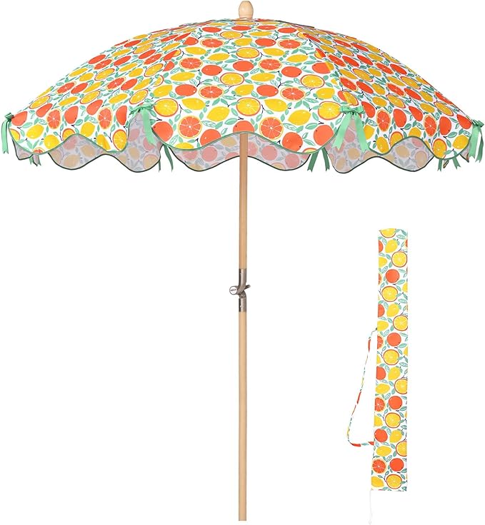 LAGarden Fringe Patio Umbrella with Carry Bag & Cover Vintage Wood for Event Outdoor Garden Yard Wedding Bistro Table