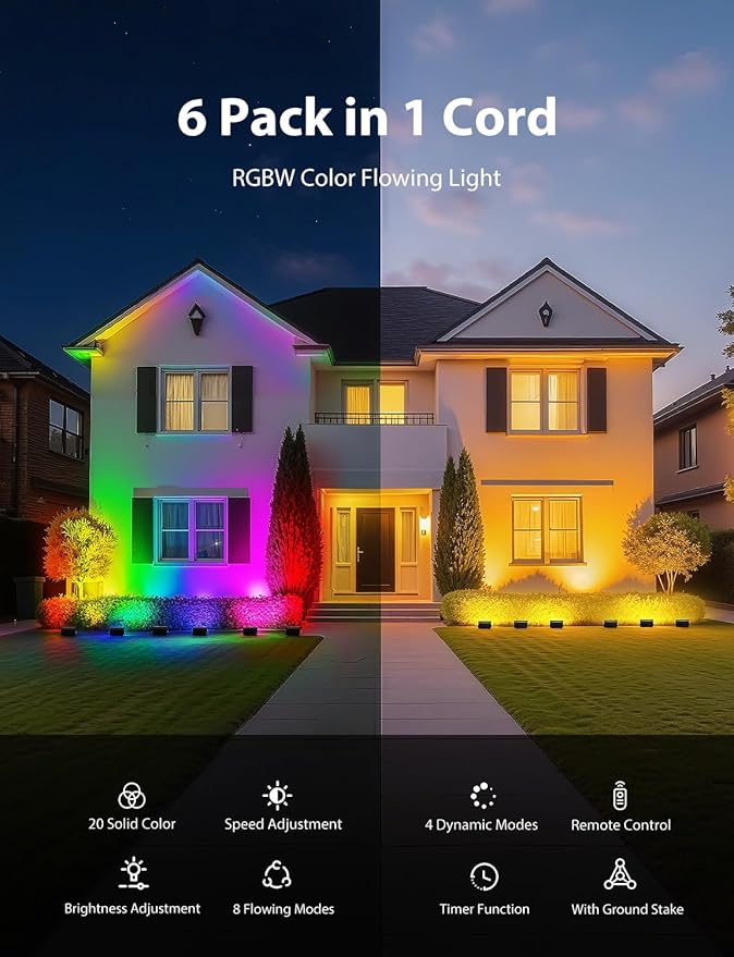 Onforu RGBW Flood Lights Outdoor with Remote, Color Changing LED Landscape Lights, IP65 Waterproof Uplights for Events, Uplighting for Halloween Christmas Garden Yard Party, Wired 4 Pack