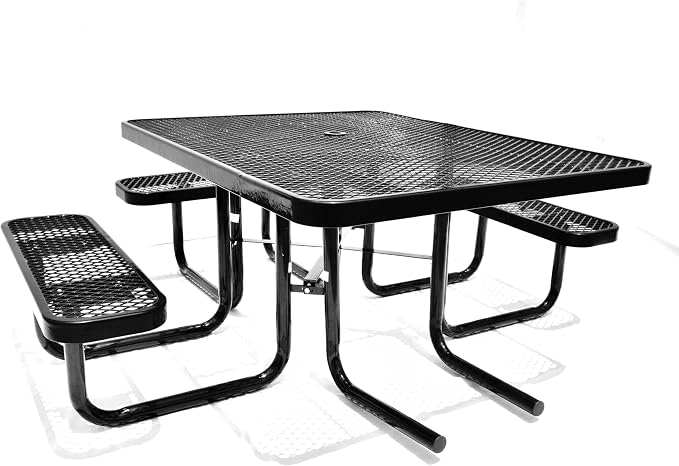 ADA Outdoor Picnic Table, Expanded Metal, Wheelchair Accessible (Black, 46 Square)