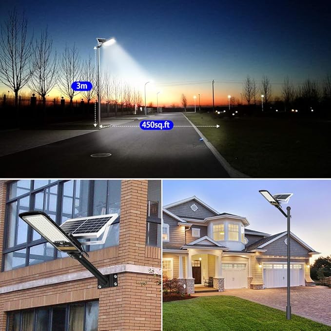 RuoKid Solar Street Lights Outdoor Lamp, 16000lm IP67 Waterproof Light with Anti Broken Remote Control Mounting Bracket, Dusk to Dawn Security Led Flood Light for Yard, Garden, etc.
