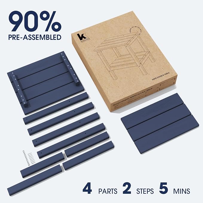 KINGYES Outdoor Side Table Set of 4, Double Layer Adirondack End Table- Navy