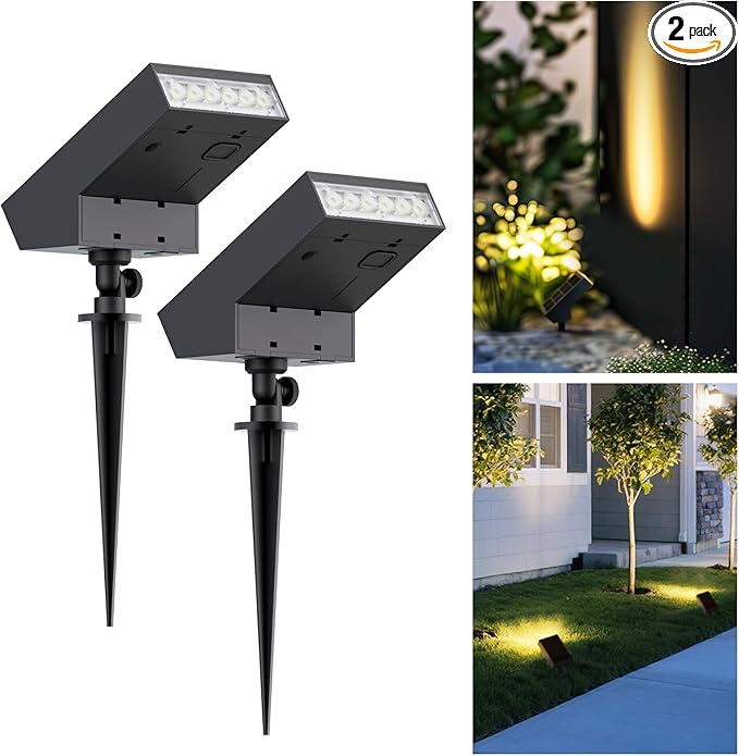 SOTTLOT Solar Landscape Lights Outdoor, 3000K Dimmable Solar Pathway Lights, 500LM Solars Spot Light IP65 Waterproof for Walkway Lawn Yard, 2pcs