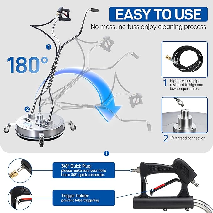 TOR 20" Pressure Washer Surface Cleaner with 4 Wheels, Surface Cleaner for Pressure Washer, Stainless Steel Dual Handle Power Washer Surface Cleaner for Concrete, Driveway, Patio, Sidewalk