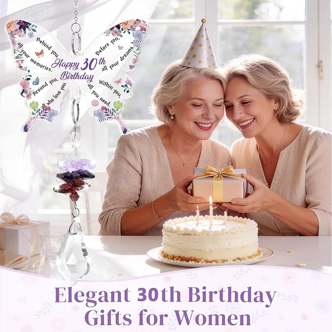 Funnli 30th Birthday Gifts for Women Her Crystal Suncatcher | 30th Birthday Decorations for Woman, 30 Year Old Bday Gift for Friends Sister Mom Grandma Window Hangings Home Decoration