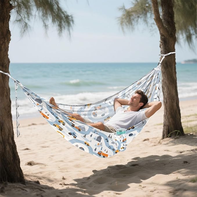 Camping Hammock Outdoor Hammocks for Outside Blue Road Vehicle Beach Trees Portable Lightweight with Pockets Tree Straps Indoor