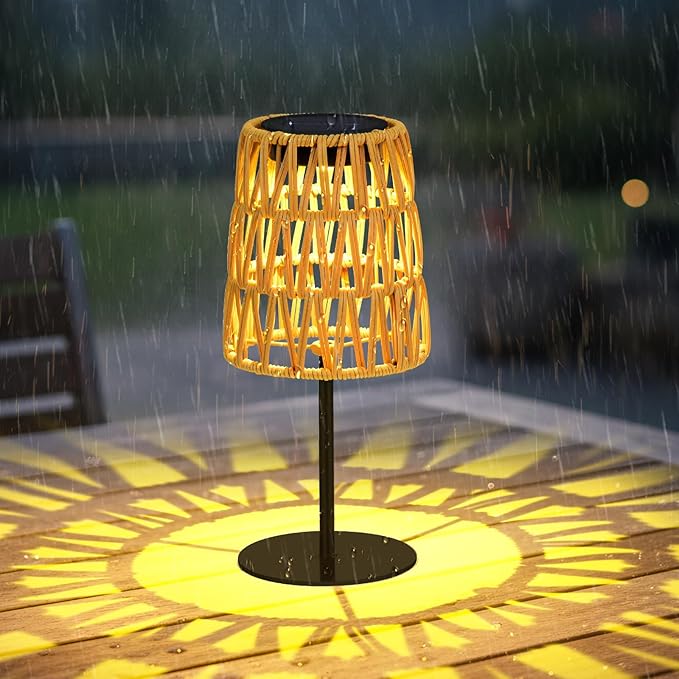 1PCS Outdoor Solar Lantern Waterproof : Rechargeable LED Table Lamp for Garden Yard,Solar Lights Outdoor Cordless Table Rattan Lamp, Small Deck Lamp for Balcony Patio,Gift for Women Mothers