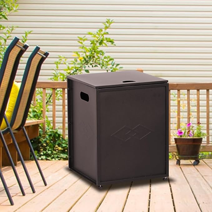 Propane Tank Cover Table – 20LB Outdoor Gas Cylinder Hideaway Storage Box with Side Handles – Metal Side Table for Garden Fire Pits