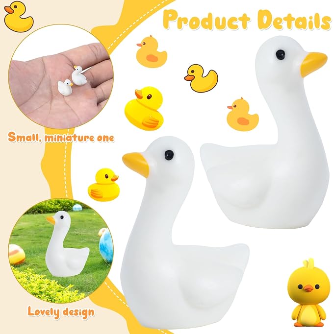 60Pcs Mini Tiny Geese, Resin Goose Figurine | Handcrafted Small Desk Animals Decor, For Porch Cake Toppers, DIY Crafts, Micro Landscape Ornaments, Animals Statues