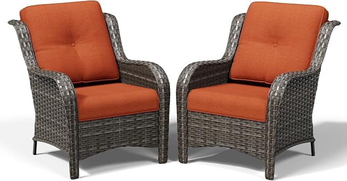 Joyside Patio Chairs Set of 2, Wicker Patio Furniture with High Back, Deep Seating, Wide Armrest, Thickened Cushions, Outdoor Rattan Furniture for Deck, Porch Use