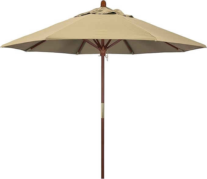 California Umbrella 9' Round Hardwood Frame Market Umbrella, Stainless Steel Hardware, Push Open