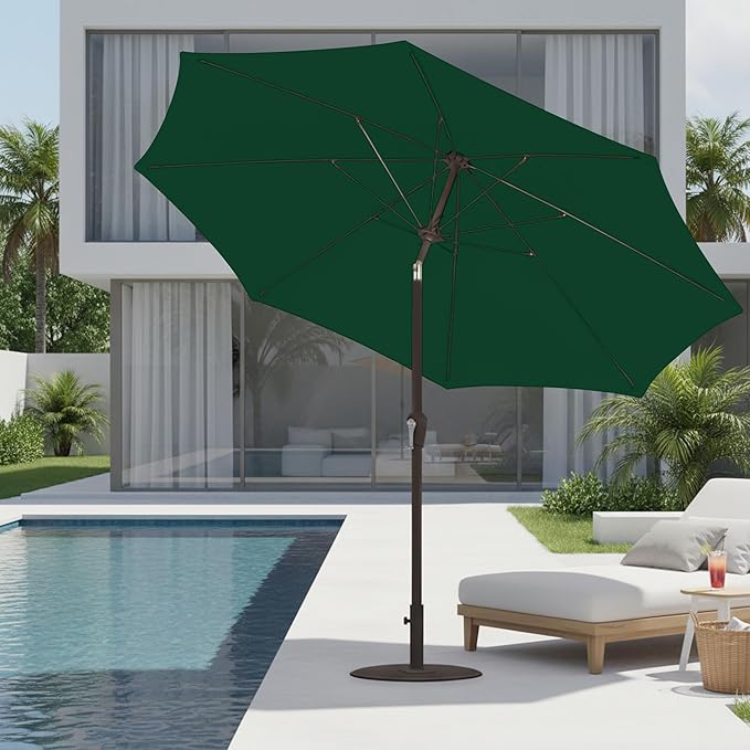 9ft Patio Umbrella with Push Button Tilt and Crank,Outdoor Market Table Umbrella UV Protection 8 Sturdy Ribs for Backyard,Garden,Pool,Deck(Dark Green)