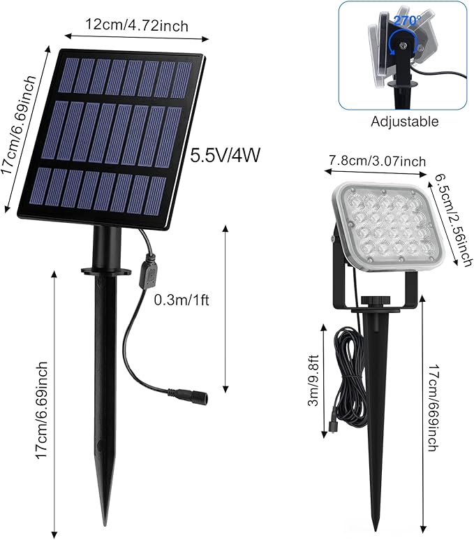 T-SUN RGB Solar Spotlights Outdoor, Christmas Decorations Color Changing Solar Lights, Adjustable Waterproof Landscape Lighting for Garden, Pond, Yard, Trees, Driveway, Pool Area