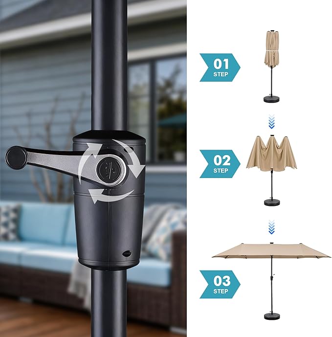 Ainfox 13ft Large Patio Umbrella with Base, Double-Sided Big Outdoor Umbrella for Poolside