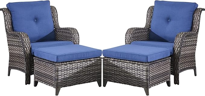 Belord Wicker Furniture 4 Pieces Outdoor Patio Furniture Set Patio Chairs with Ottomans Conversation Set for Porch Garden Deck Balcony Poolside