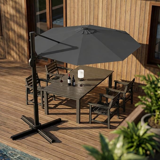 Kingdura Cantilever Patio Umbrella with Double Top Vent, Large Square Aluminum Outdoor Offset Umbrella with 360-degree Rotation, Infinite Tilt, UV Protection for Pool Deck Garden Patio