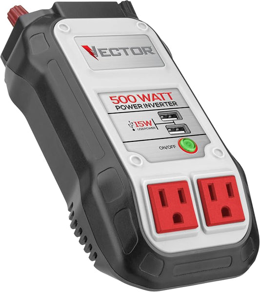 Vector 500 Watt Power Inverter, PI500V, Dual Power Inverter, Two USB Charging Ports,Grey