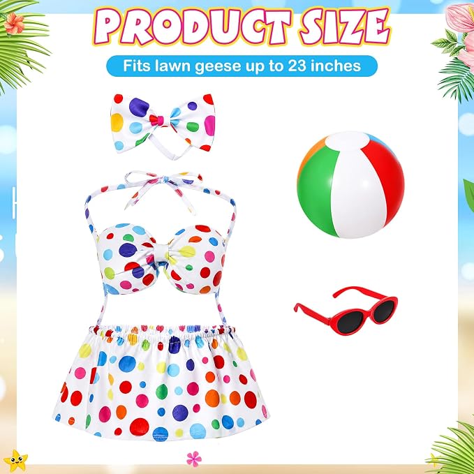 Bikini Porch Goose Outfits with Sunglasses and Swimming Tube for 23" Summer Goose Costume Garden Patio Statue Decor(Polka Dots)