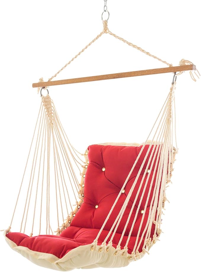 Nags Head Hammocks Jockey Red Sunbrella Tufted Single Swing – 24 in. x 24 in., 350 lb Capacity, Cumaru Spreader Bar, Indoor & Outdoor Use, Handcrafted in The USA