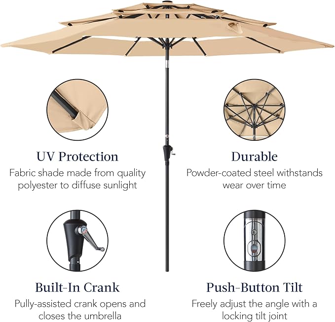 Best Choice Products 10ft 3-Tier Market Patio Umbrella, Outdoor Sun Shade with Tilt, Crank Lift, 8 Ribs for Backyard, Deck, Poolside