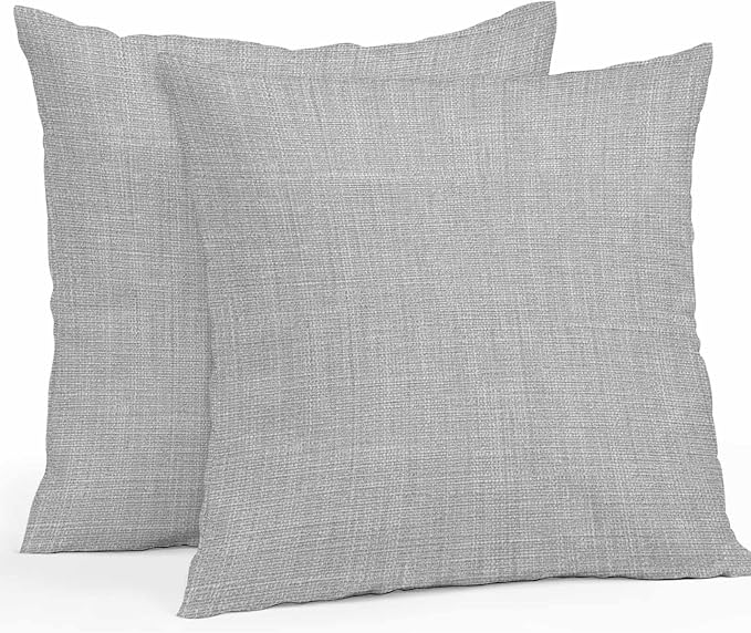 Pack of 2 Waterproof Outdoor Pillow Covers 24x24 Inch Decorative Pillow Covers Grey Burlap Texture Throw Pillowcases Farmhouse Vintage Gray Outdoor Cushion Cover for Couch, Patio, Tent