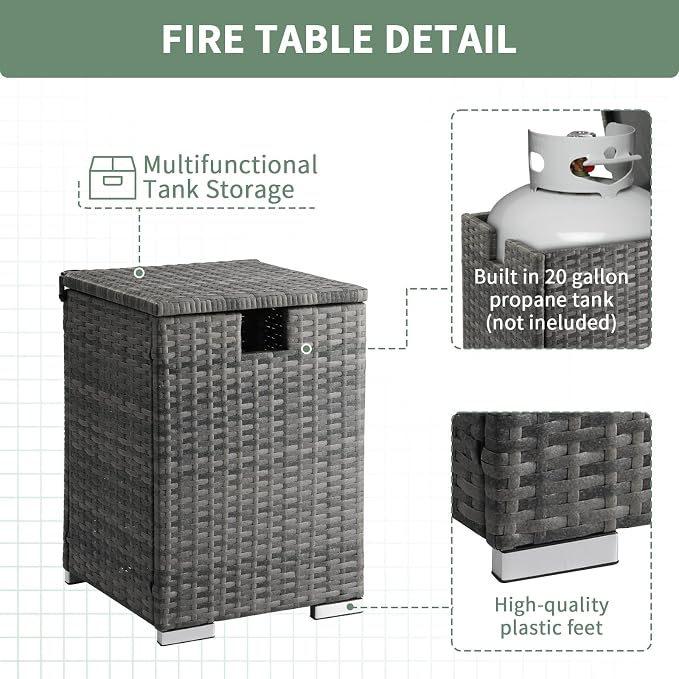 22.4in Outdoor Rattan Side Tables,Iron Frame Gas Bottle Storage Bin,Waterproof Patio Coffee Side Tables,All-Weather PE Wicker End Table,with Lid,for Garden Porch Poolside Deck Backyard (Gray)
