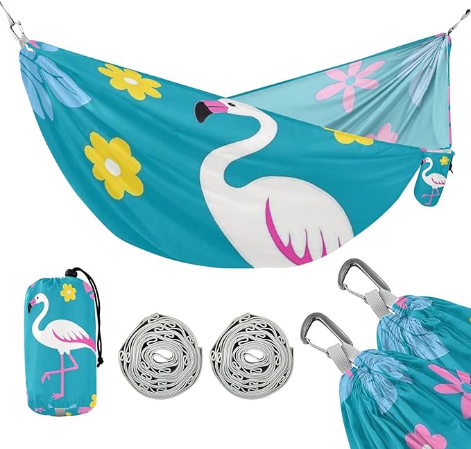 Elegant Animal Flamingo Flower Peach 330lb Capacity Outdoor Hammocks with Tree Straps Backyard Hammock for Outside Camping Essentials hamacas para Deck