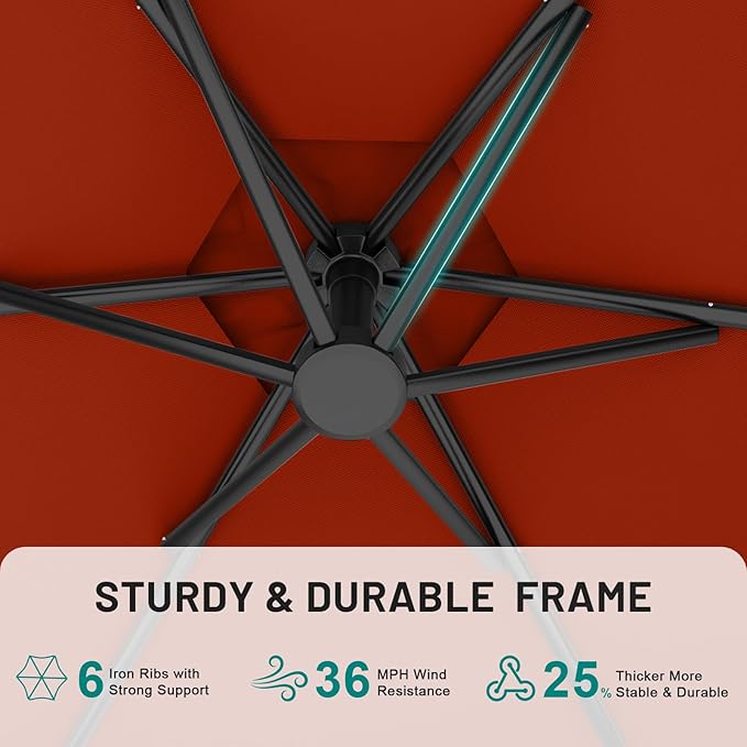 AreShark 10FT Patio Outdoor Umbrella, Offset Patio Umbrella Cantilever Umbrella, 6 Sturdy Ribs, Easy Adjustment for Garden Market Pool with Cross Base (Orange)