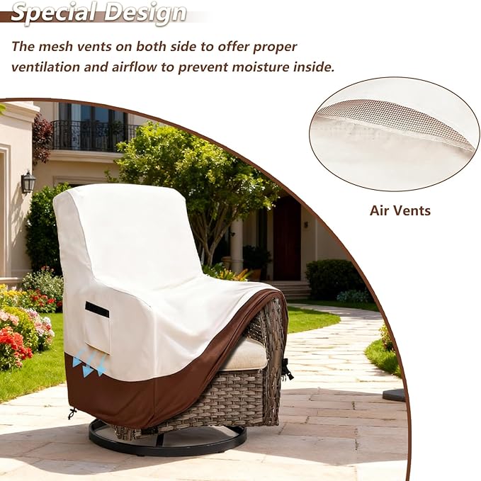 Waterproof Outdoor Swivel Chair Cover,600D Heavy Duty Waterproof Patio Chair Covers,Outdoor Furniture Covers for Lawn/Garden Swivel Chiar,(32" W x 32" D x 36",Beige&Brown)