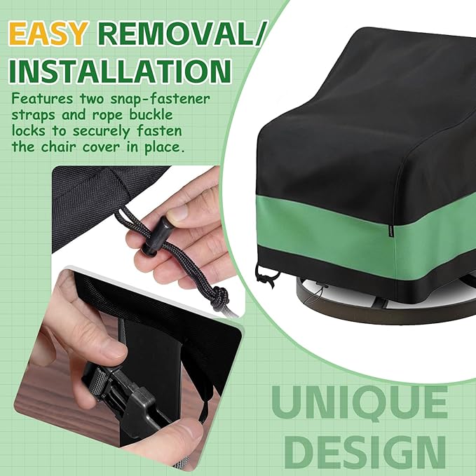 Swivel Patio Chair Cover 2 Pack Waterproof Heavy Duty Outdoor Chair Covers (33 W x 35 D x 38.5 H inch) Outdoor Swivel Lounge Chair Cover Black&Green