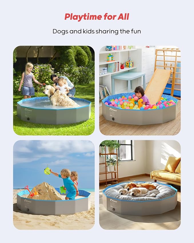 Peteast Foldable Dog Pool with 2 Flying Disks, Durable Hard Plastic Dog Swimming Pools for Large Dogs, Collapsible Pet Pool for Backyard & Indoor, Ideal Kiddie Pools for Dogs and Kids, 48 in