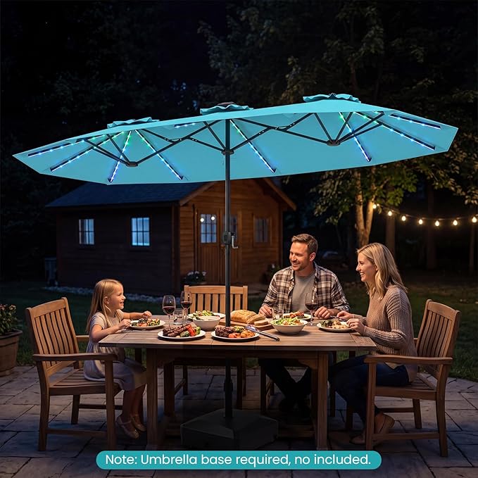 Tangkula 13 Ft Solar Patio Umbrella, Double-Sided Extra Large Outdoor Market Table Umbrella with Multi-Colored Flowing LED Lights, Crank Handle, 12 Sturdy Ribs for Poolside, Garden & Backyard (Turquoise)