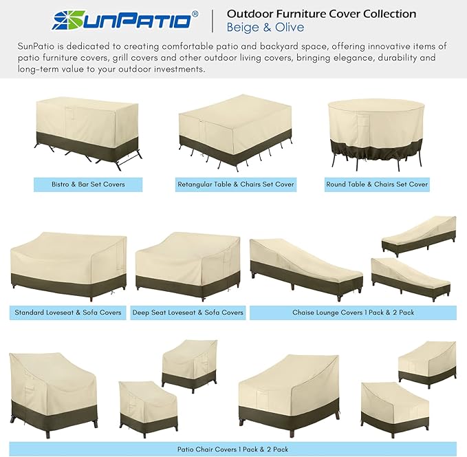 SunPatio Outdoor Couch Cover Waterproof, Patio Furniture Covers for 3 Seater Sofa, 78W x 42D x 32H inch, Heavy Duty Deep Seat Sofa Cover with Air Vents and Handles, Beige & Olive
