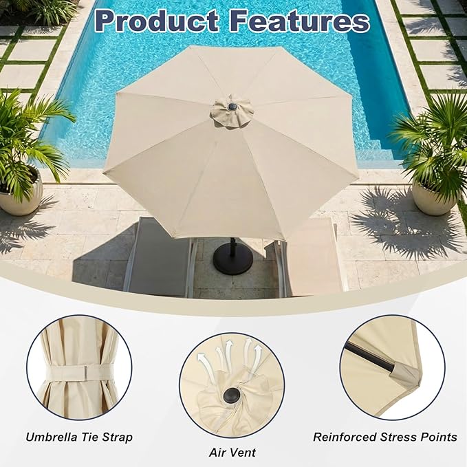 BPS Patio Umbrella Replacement Canopy for 9 ft 8 Ribs Table Umbrella, Outdoor Umbrella Replacement for Market Parasol, Canopy Only