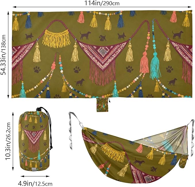 Tassel and Pet Camping Hammock Fabric for Outside Patio Garden