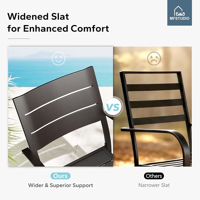 MFSTUDIO Patio Table and Chairs Set of 6, Metal Outdoor Dining Set with Umbrella Hole, 7 Piece Wrought Iron Patio Furniture Dining Set for Deck Backyard Garden