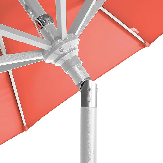 California Umbrella 12-Year-Non-Fading, 9Ft Premium Sunbrella Patio Umbrella, Hand-Crank, Button-Tilt, White Frame, Melon Fabric