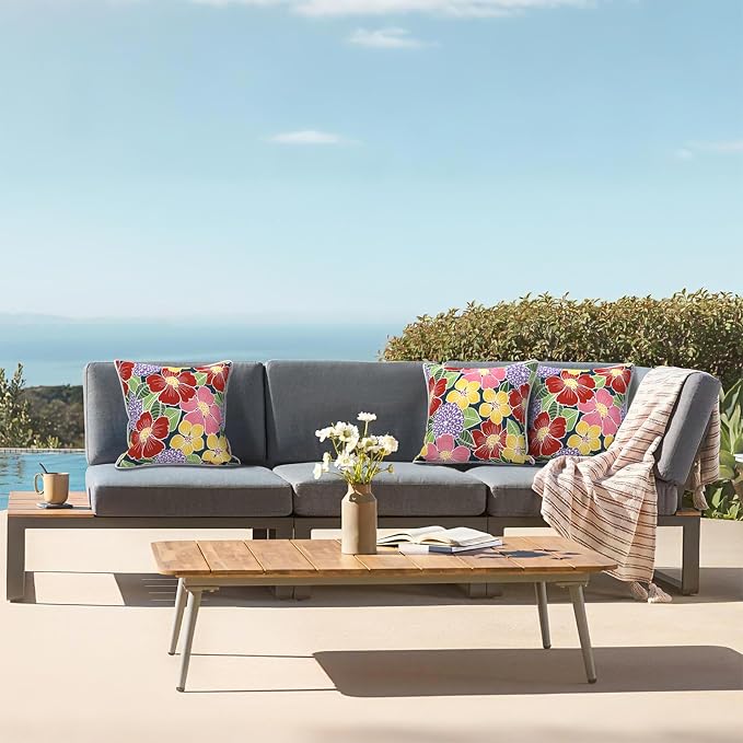LVTXIII Outdoor Throw Pillow Covers Set of 2, Patio Waterproof Pillow Cases Fade Resistant Accent Pillow Covers for Home and Garden Furniture Decoration, 16x16, Flower Bloom