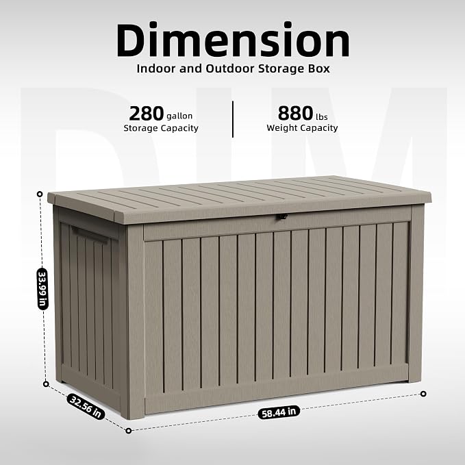 DRATO 280 Gallon Outdoor Storage Box Waterproof, Large Resin Lockable Outdoor Deck Box with Lid, Weatherproof Container for Patio Furniture Cushions, Garden Tools, Pool Accessories (Black, 280 Gallon)