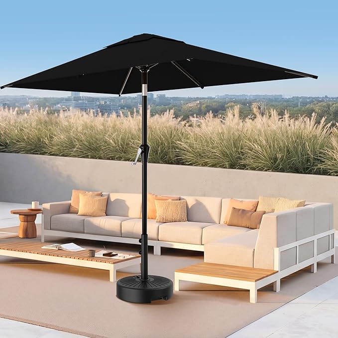 AreShark 6.5' x 10' Rectangular Patio Umbrellas for Outdoor, Outdoor Table Umbrella, Large Outdoor Patio Umbrellas with 6 Sturdy Ribs for Pool, Garden, Deck & Market (Black)