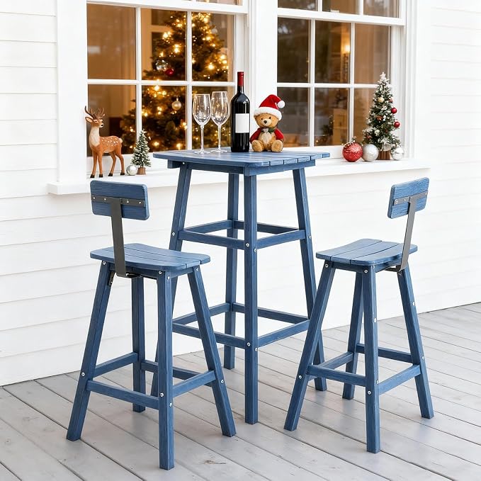 Outdoor Bar Table, HDPE Patio Bar Table, All Weather Height Patio Tables, Outdoor Bar Height Table, Tall Bistro Pub Table for Outside Deck, Porch, Backyard, Garden, Navy Blue