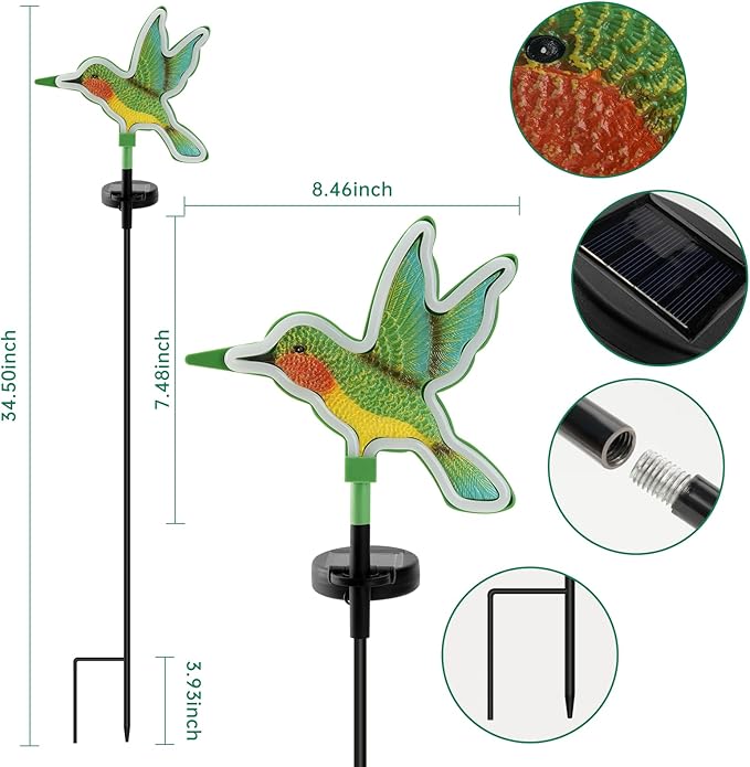 Solar Hummingbird Garden Lights 2 Pack, Colorful Neon Glow LED Solar Stake Lights, Waterproof Outdoor Decorative Landscape Lighting for Yard, Patio, Pathway
