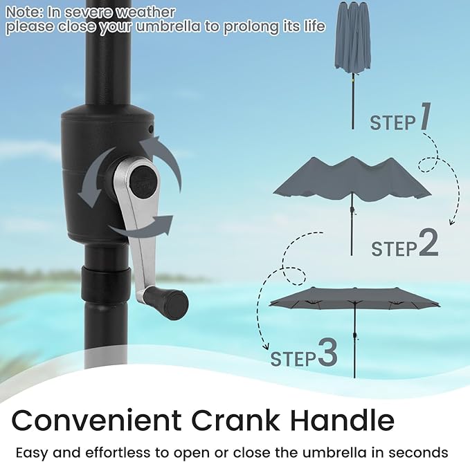 Tangkula 13 FT Large Patio Umbrella, Outdoor Double-Sided Table Market Umbrella w/Crank Handle, 12 Heavy-Duty Ribs, Sun-Protective Rectangular Twin Parasol for Garden Deck Lawn Poolside (Gray)