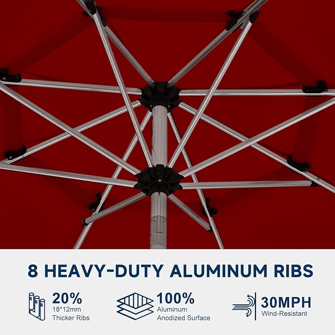 10FT 3-Tier Aluminum Outdoor Patio Umbrella, Fade-Resistant Market Umbrella with Push Button Tilt Function, 8 Sturdy All-Aluminum Ribs for Gardens, Patios, Backyards & Pools