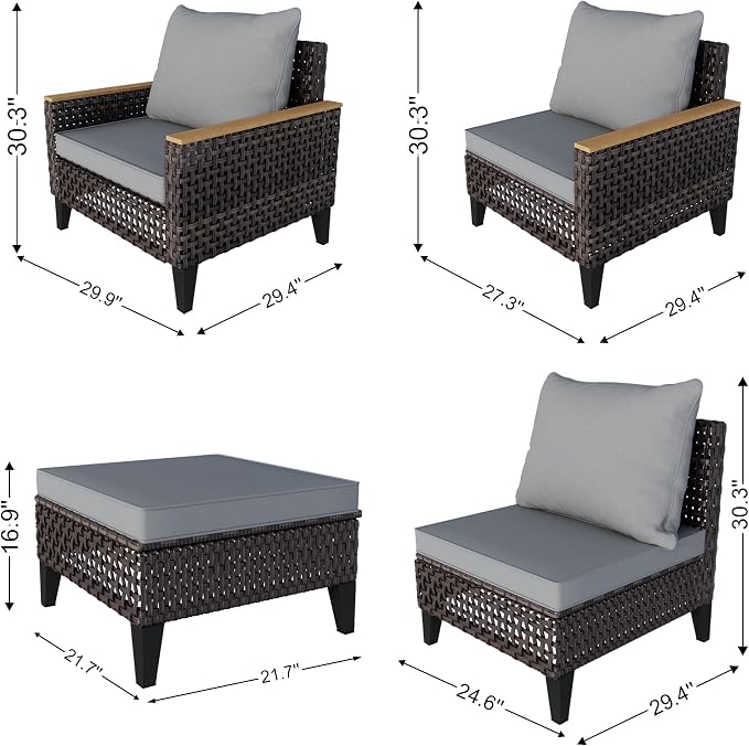 14 Pieces Patio Conversation Set, Wicker Rattan Sectional Modular Sofa Seating Set with Armchairs and Ottomans, Outdoor Furniture for Porch, Poolside, Deck, Balcony, Backyard, Yard (Gray Cushions)
