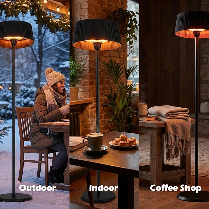 Electric Outdoor Patio Heater, 1500W Tabletop Infrared Heater for Indoor & Outdoor, IP55 Waterproof, Fast Heating, Tip-Over Protection, Perfect for Garden, Balcony, Garage, Porch (black, freestanding)