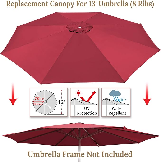 YardGrow 13ft 8 Ribs Umbrella Canopy Replacement for Patio Umbrella, Canopy ONLY, Frame NOT Included