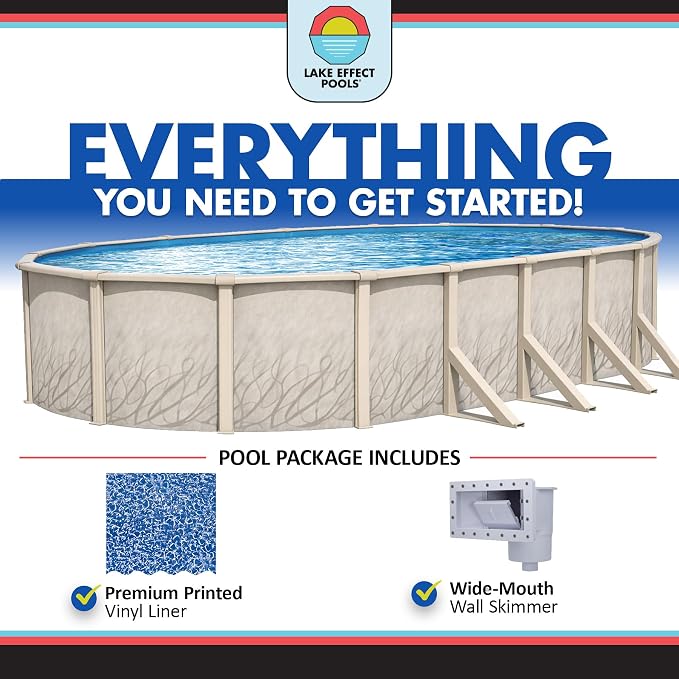 Lake Effect Pools 'Meadows' 15 ft x 30 ft Oval Above Ground Swimming Pool | 52 Inch Steel Side Walls | Kit Includes: 25 Gauge Overlap Liner & Widemouth Skimmer