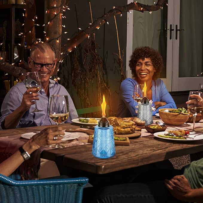4-Pack Glass Table Top Torches - 12oz Refillable Citronella Torches Canisters for Outdoor, Includes Wick & Cap, Decorative Lanterns for Patio, Garden, Yard, Party, Landscape(Multi-Color)
