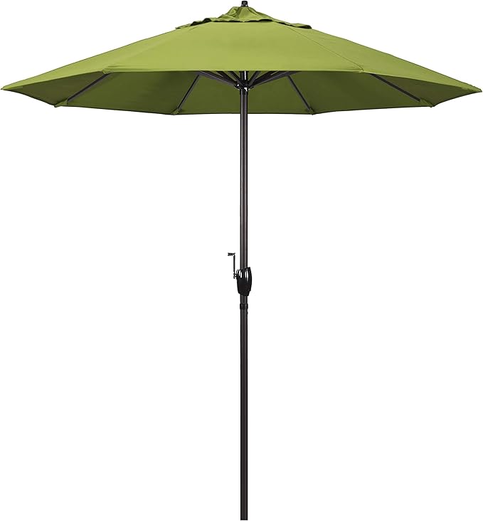 California Umbrella 7.5' Round Sunbrella Aluminum Outdoor Deck, Pool or Patio Umbrella, Crank Lift, Auto Tilt, Bronze Pole, Macaw